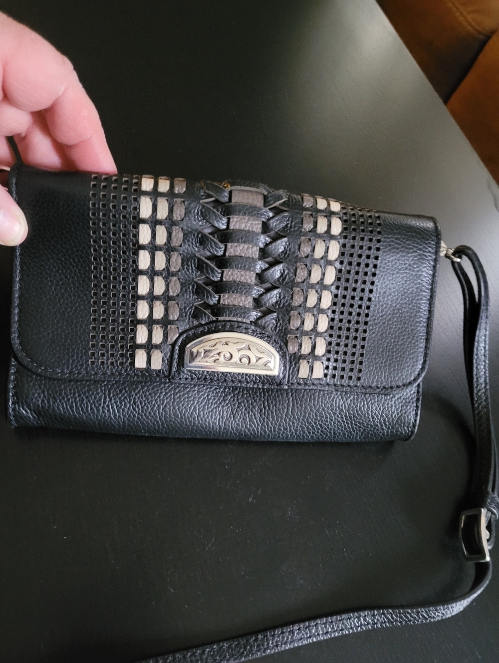 Brighton Black Woven Detail Crossbody Clutch
